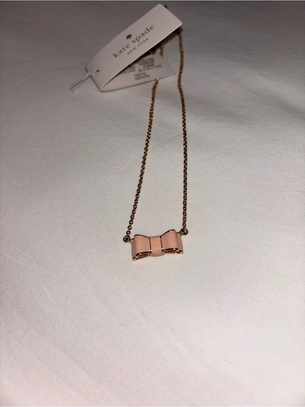 kate spade Pink Enamel Bow Necklace with Gold Chain